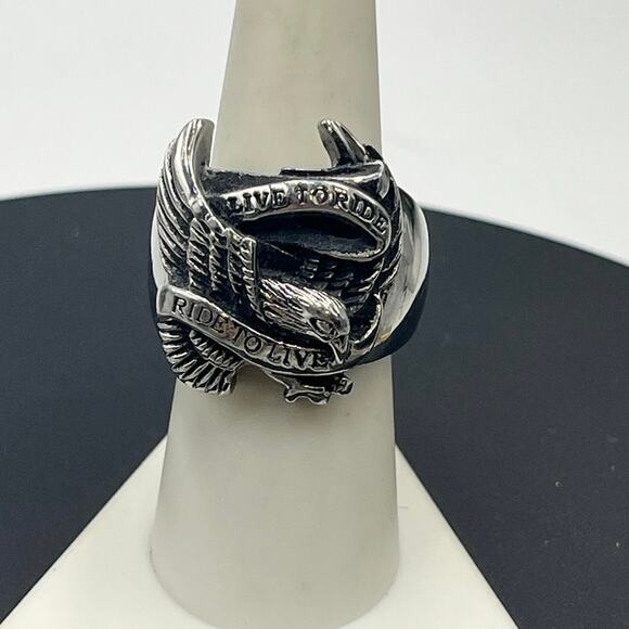 Live to Ride, Ride to Live Stainless Steel With Eagle Motorcycle ring sz 8.25 - Picture 1 of 8